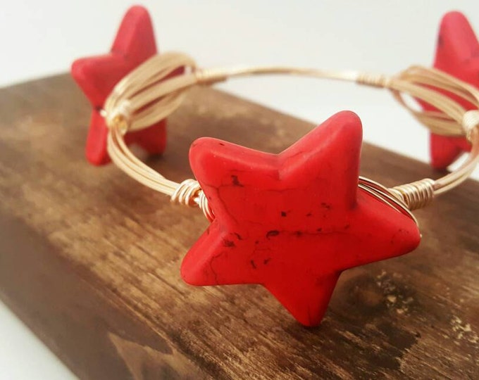 SALE 15% off Howlite Star Wire wrapped Bangle, Bracelet, Bangle, Bourbon & Bowties Inspired