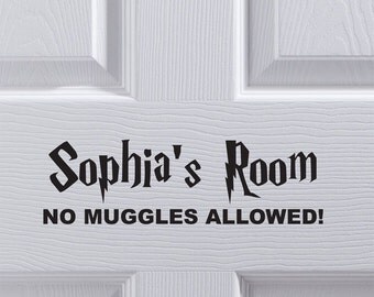 Harry Potter Personalised Bedroom Door Name Vinyl Decal / Sticker Sign "No Muggles Allowed!"