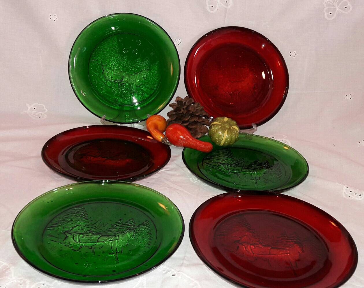 Vintage Arcoroc France Rare Etched Colorful glass plates