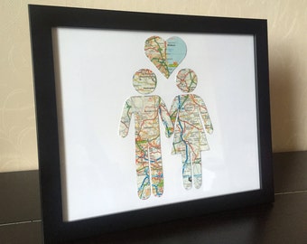 Custom Map Art - Long Distance Relationship - Wedding, Anniversary Gift
