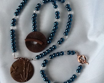 Copper and cobalt necklace and bracelet set