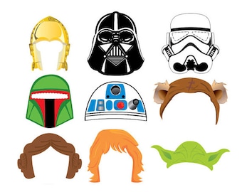 Star Wars Set 9 Photo Booth Props - Instant Download 300 dpi Printable - Darth Vader, Luke Skywalker, yoda, party mask, comic mask, birthday