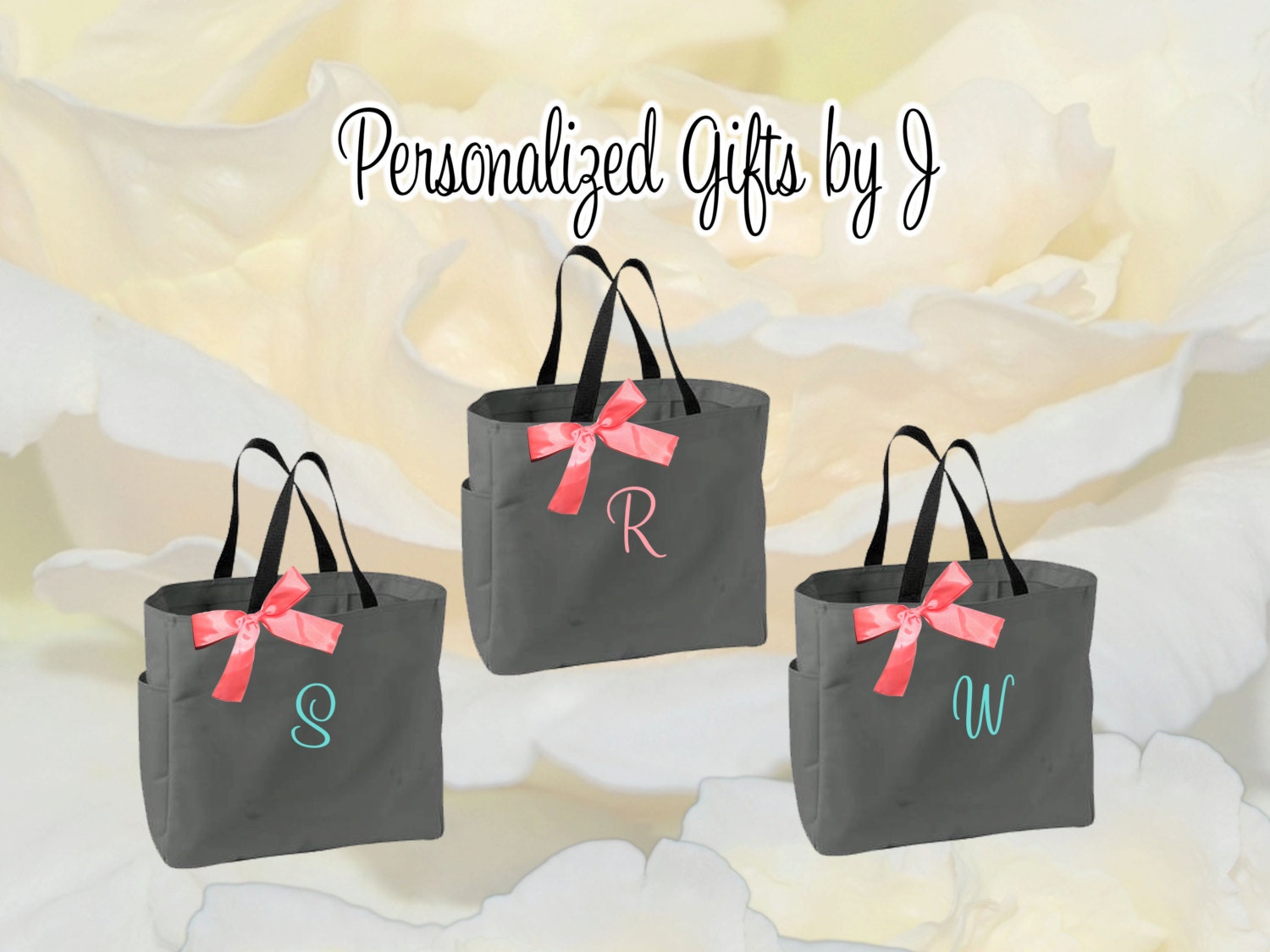 4 Personalized Bridesmaid Gift Tote Bags Embroidered Tote