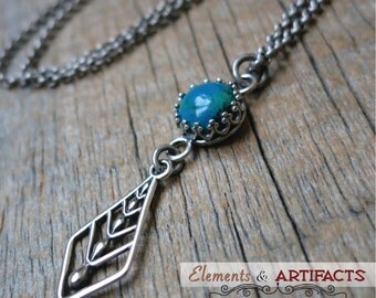 As Seen on the hit TV show Bones... Just Be Still necklace ... sterling silver openwork / antique silver / blue-green chrysocolla bezel