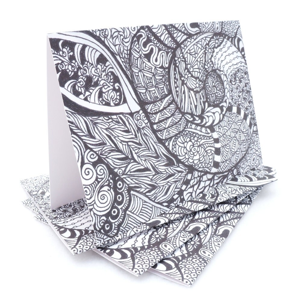 Blank Note Cards Zentangle Art Set of 4 FREE by CreationsByJDB