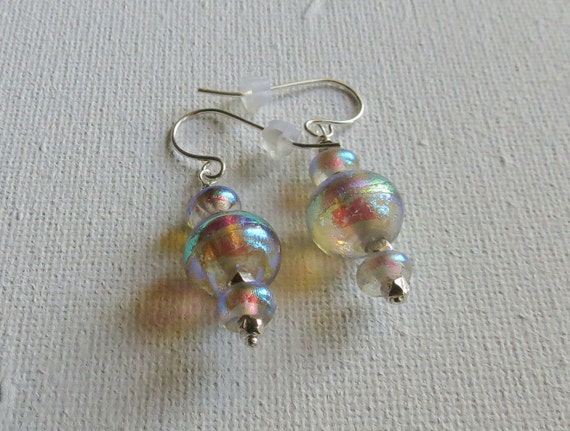 Dichroic Lampwork Bead Dangle Earrings With A Bit Of Sparkle