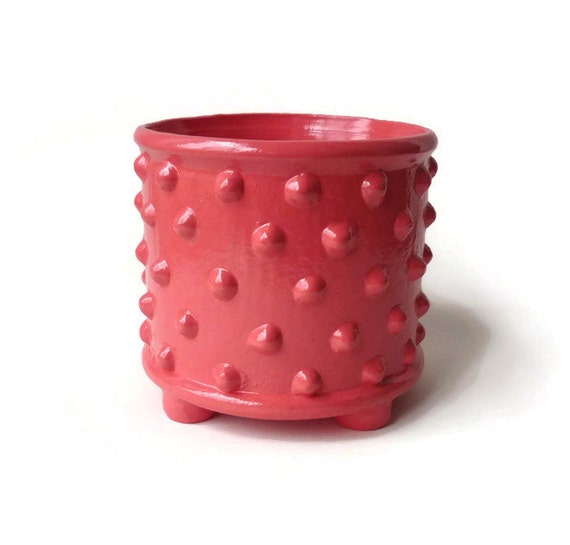 Coral Pink Utensil Crock with Bumpy Texture Bumpy Pot