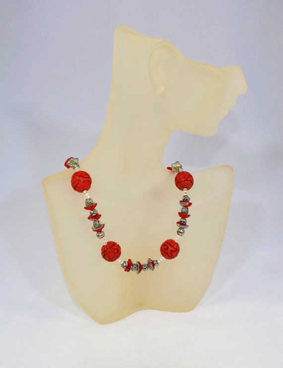 Large Red Beaded Necklace