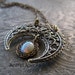 RESERVED for loganatorrrr Sale item, Crescent Moon Necklace, Bohemian Pendant, Wiccan Necklace, Vintage Opalite Cabochon, Moon Pendant