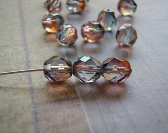 Hematite Glass Beads Aurum Finish 6 and 8 mm Faceted Czech Glass 20 Beads