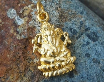 Gold Ganesh Charm - Yoga Jewelry - Vermeil Ganesh Necklace