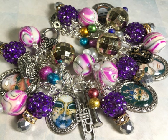 Mardi Gras Fat Tuesday Charm Braceletresin charms by Bostoncharm