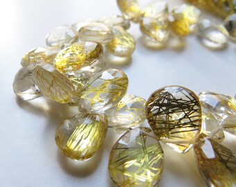 Golden Rutilated Quartz Briolettes, Strand (Man made)
