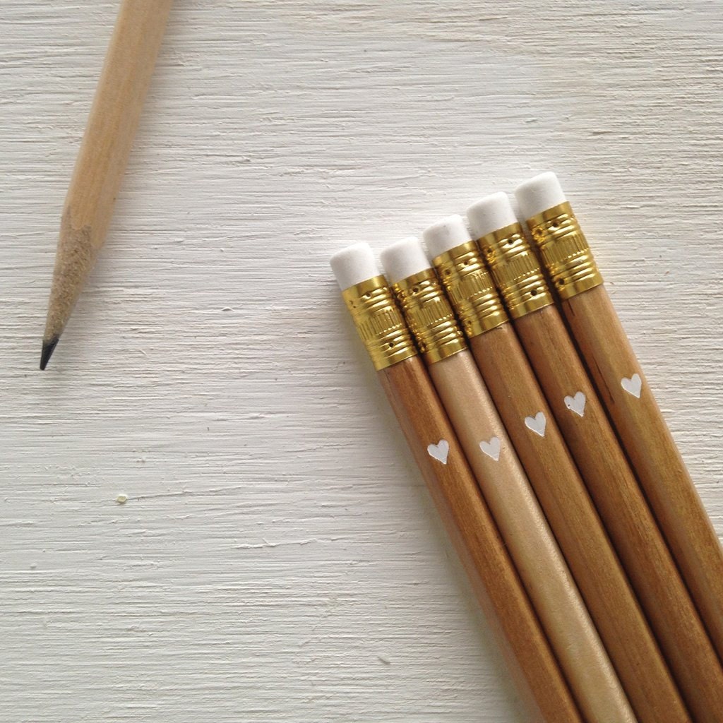 36 petite heart natural wood pencils by lettercdesign on Etsy