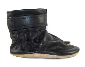 Soft Sole, Black Leather, Slip On, Baby Ankle Boots, Shoes, 18 to 24 Month