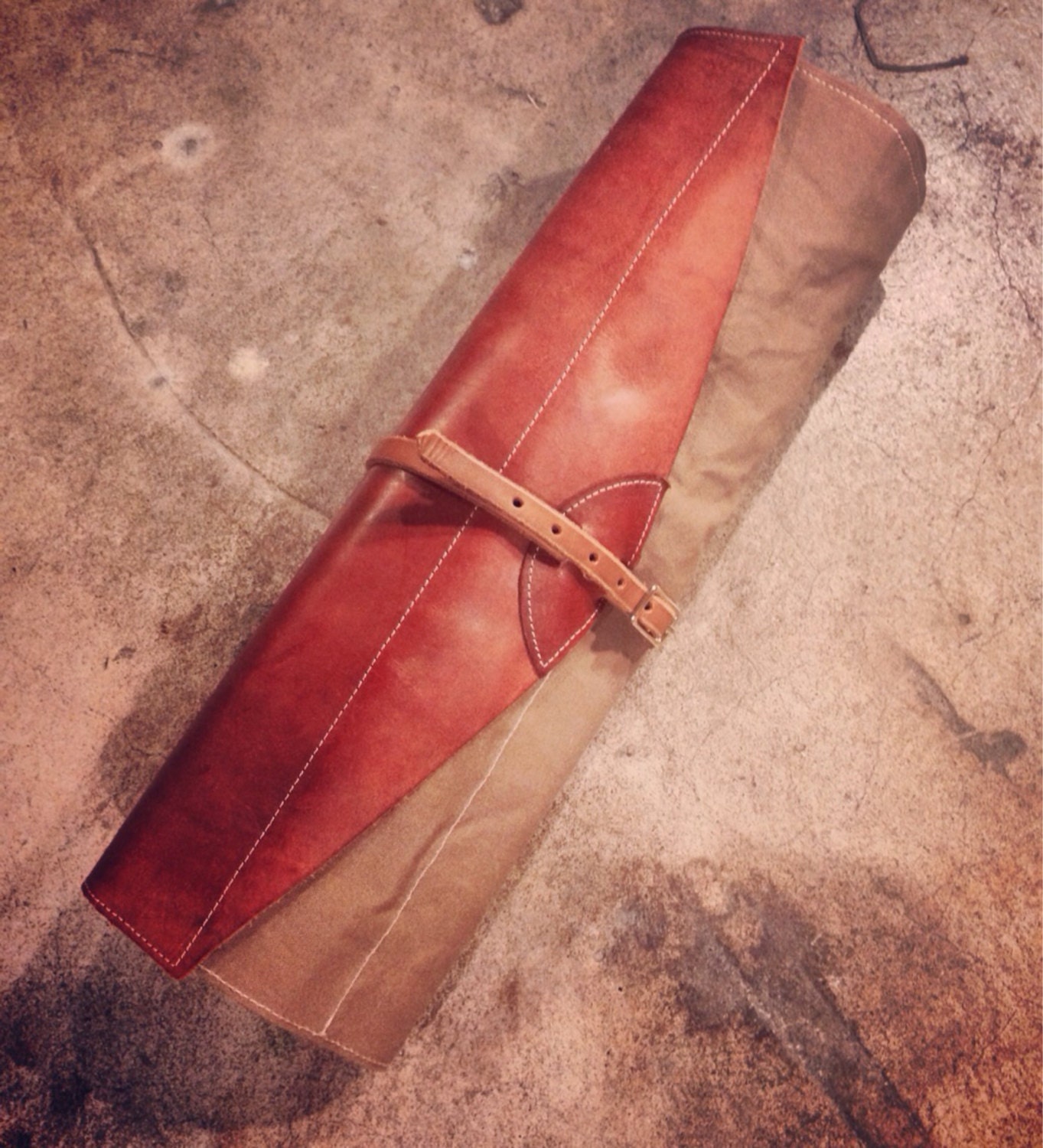 Deluxe waxed canvas and leather stick roll up