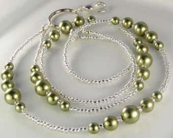 Olive Pearls Beaded Lanyard SIMPLICITY light green Glass Pearls Lanyard ID Badge Holder