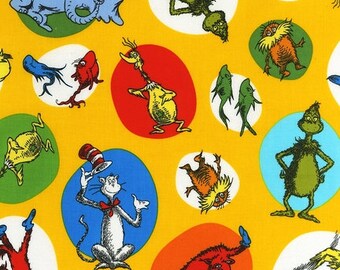 FAT QUARTER FQ14 Dr. Seuss Celebrate Seuss Yellow ADE-11965-5 Precut 18"x22" Fabric Cotton Quilting Robert Kaufman