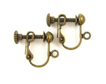 4 Pcs Antique Brass Clip on Earring Findings Antique Bronze Screw Back with Loop |AN4-17|4