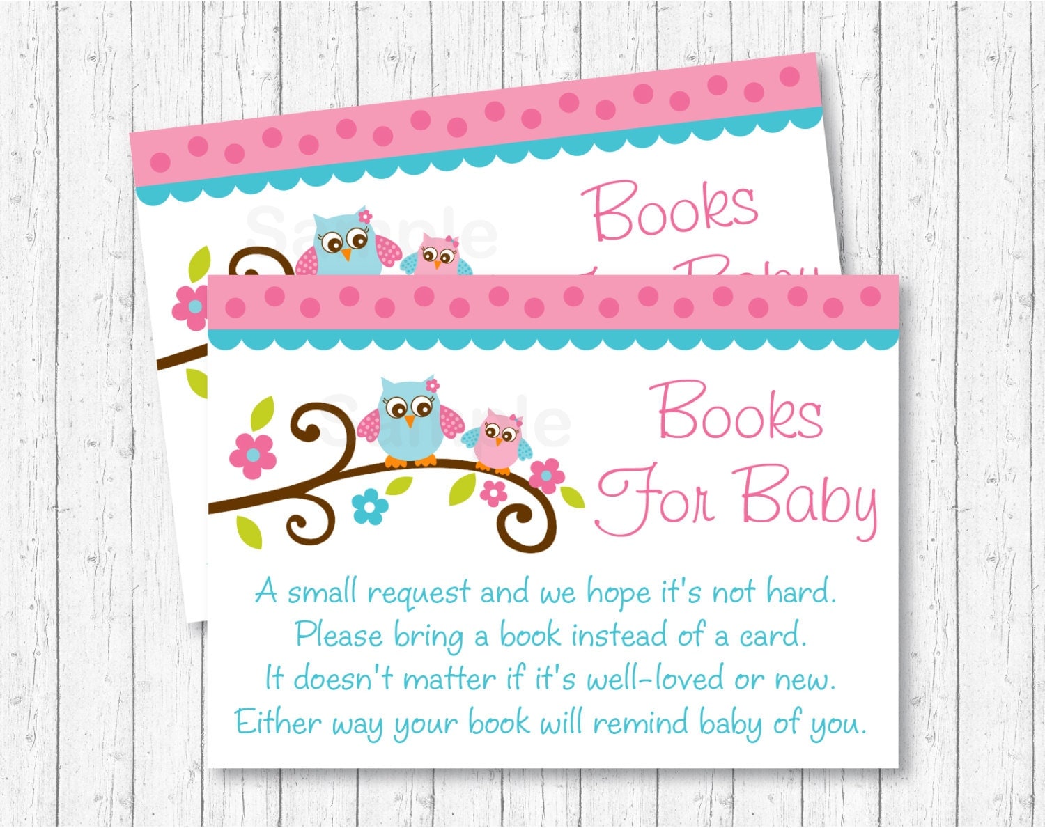 Pink Owl Baby Shower Book Request Cards / Owl Baby Shower