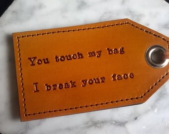 Humorous personalized leather luggage tag
