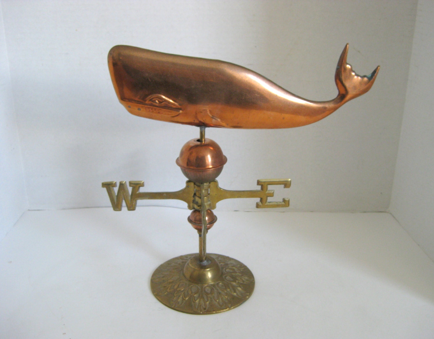 Copper & Brass Table Top Whale Weathervane Beach Decor