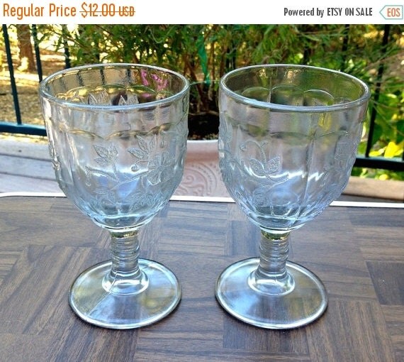 ON SALE 35 OFF Vintage Pressed Glass Water Goblets by gladsbag