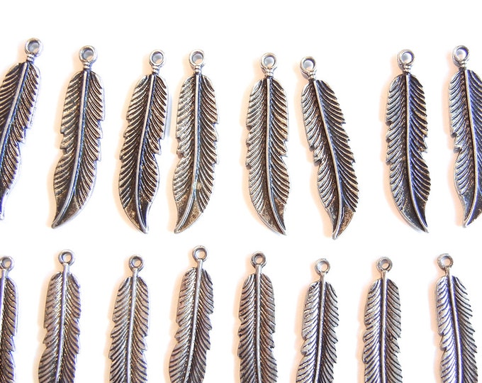 22 or 11 Pairs of Feather Charms Antique Silver-tone