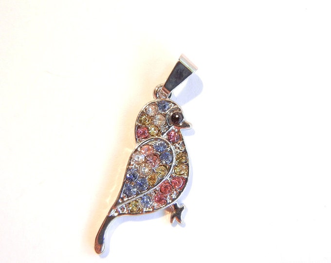 Small Bird Pendant Silver-tone with Multicolor Rhinestones