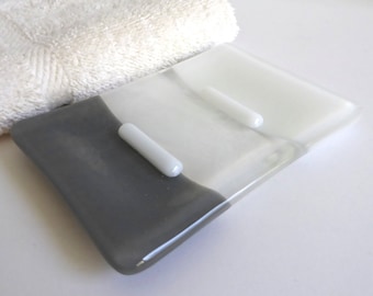 Fused Glass Soap Dish in Gray and White by BPRDesigns