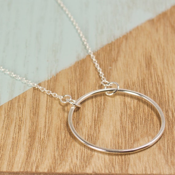 Circle Necklace - Sterling Silver Handmade Craft Jewellery - Perfect Womans Gift, Craft Jewelry, Loop Circle Pendant,