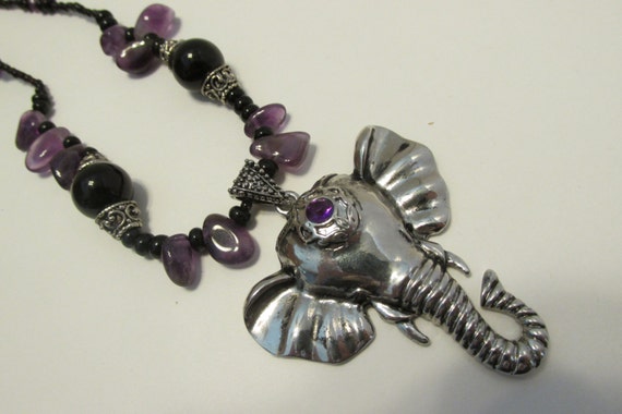 Black and purple elephant necklace