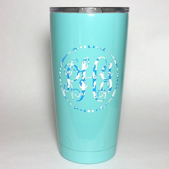 Powder coated Yeti cup Teal 20 oz. Rambler with Lilly