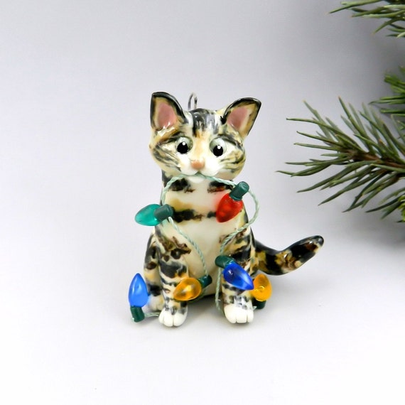 cat brown tabby christmas ornament figurine lights porcelain cat brown tabby christmas ornament figurine lights porcelain