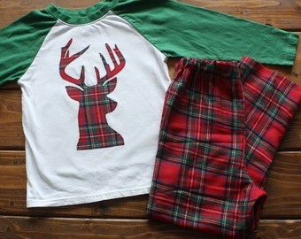 Christmas Shirt, Adult Holiday Shirt, Santa Visit Outfit, Deer Shirt, Plaid Fabric Pants, Christmas Pajamas, Family Shirts, Family Photos