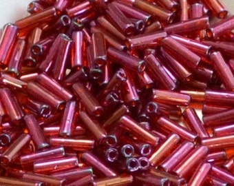 6mm Bugle Beads - Gold Lustered Raspberry 11 grams