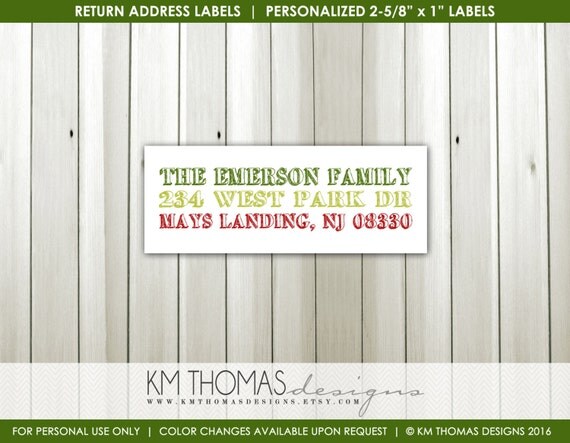 Printable Return Address Label - Matching Holiday Label - Personalized Return Address Label - Green Red - Sticker - WH115 Il_570xn