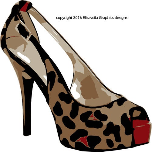 leopard high heel womans shoe clip art png digital image