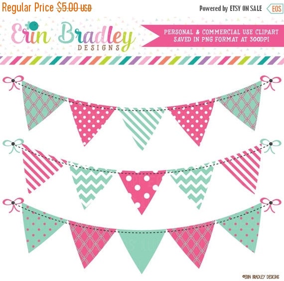 60% OFF SALE Clipart Banners Bunting by ErinBradleyDesigns on Etsy