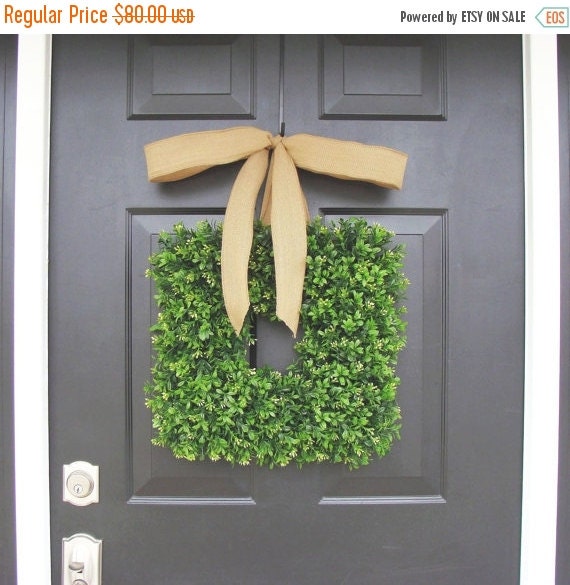 WREATH SALE 16 inch Square Boxwood Wreath Spring by ElegantWreath