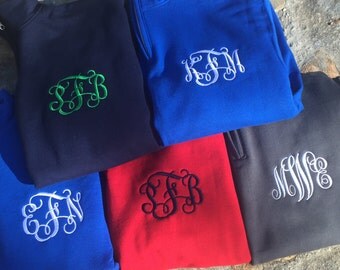 Monogrammed Sweatshirt. Long sleeve, quarter zip cadet collar sweatshirt. S, M, L, XL, 2X, 3X. Product ID-G18800