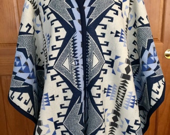 Wool Reversible Long Kimono Shawl / Wrap / Cape / Cloak / Blanket Scarf Southwestern Tribal Handcrafted Using Pendleton Woolen Mill Fabric