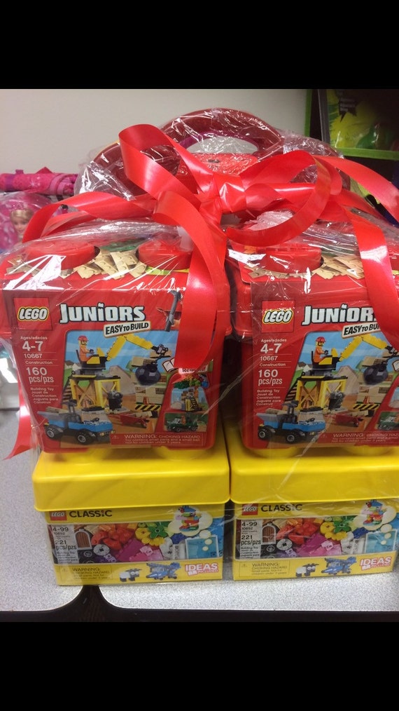 Lego building blocks gift basket by Customeyesyourparty on Etsy