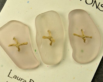 Set of three beautiful pale purple lavender double drilled naturally ocean tumbled Maine sea/ beach glass toggle buttons