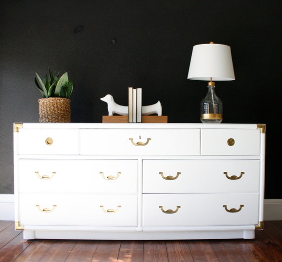 painted campaign dresser Drexel dresser white by
