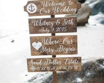 WeLCoMe WeDDiNg SiGn - Large PeRsoNaLiZeD BeaCH SiGn - ReCepTioN SiGn - NauTiCaL WeDDiNg SiGn - AnCHoR SiGn - RuSTiC and STaiNeD - 4ft Stake
