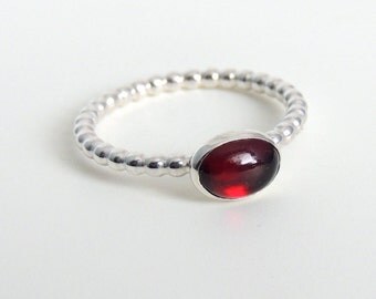 Oval Garnet Ring Sterling Silver Red Gemstone Solitaire January Birthstone Ring
