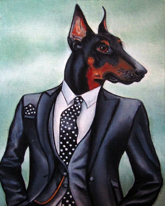 Items similar to Animal Paintings 6 x 8 Dogs Dressed in Clothes Animal