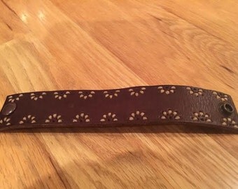 Brown Leather Belt Bracelet with Decorative Stitching