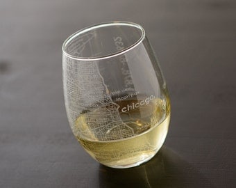 Chicago Maps Stemless Wine Glass